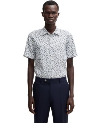 Hugo Boss - Men's Floral-Print Stretch Linen Slim-Fit Shirt