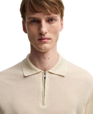 Men's Zip Placket Linen-Blend Knit Sweater