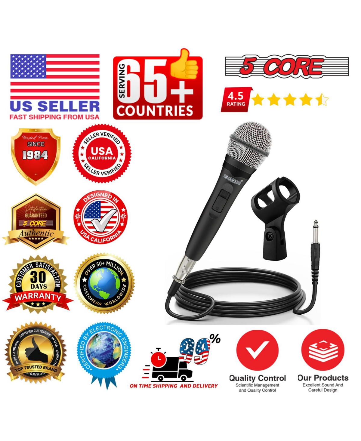 5 Core Microphone For Singing Karaoke Mic Xlr Dynamic Mic Cardioid Unidirectional Microfono - 2PCS