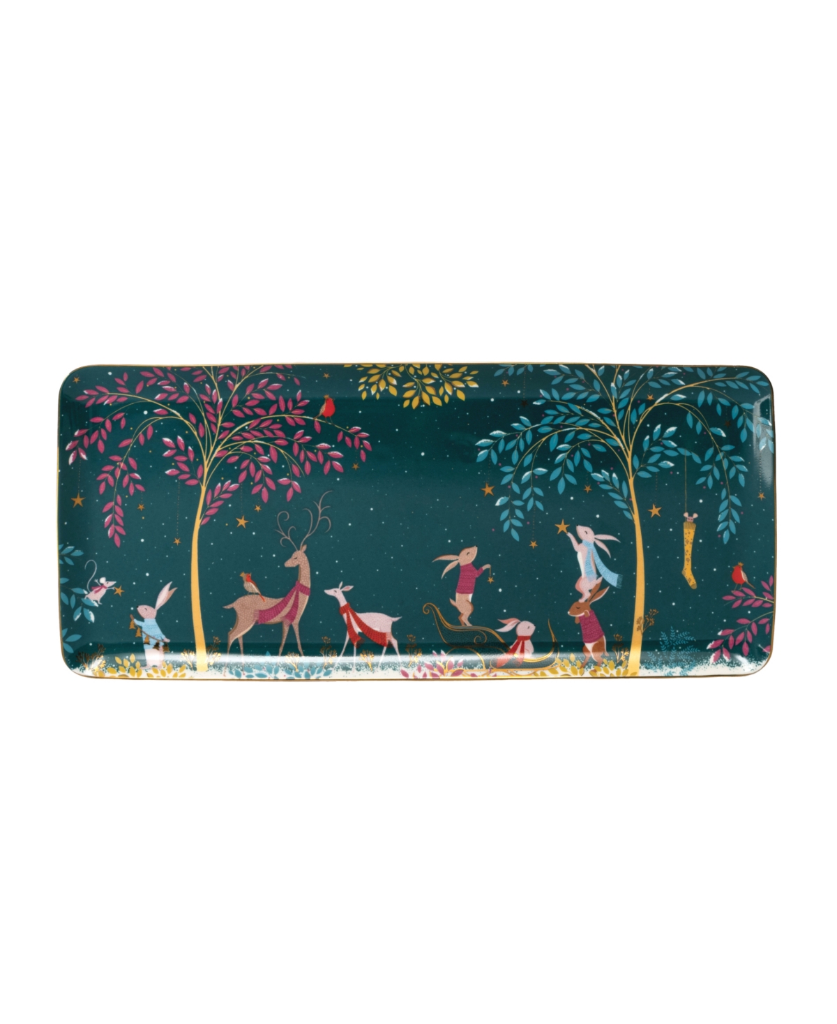 Portmeirion Sara Miller Woodland Tales Deer Robin Sandwich Tray In Green