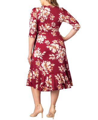 Plus Size Flirty Flounce 3/4-Sleeve Midi Wrap Dress