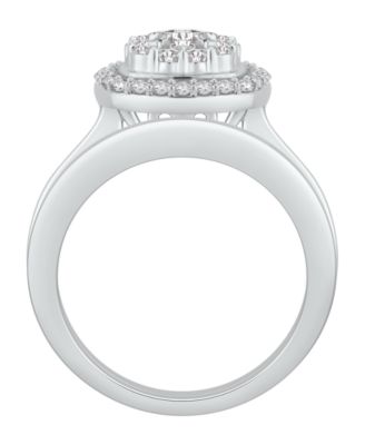 Diamond Halo Cluster Bridal Set (1-1/4 ct. t.w.) in 14k White Gold