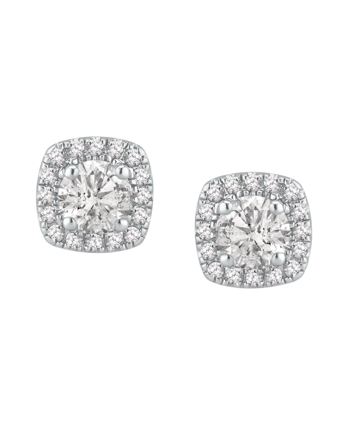 Macy's Diamond Halo Stud Earrings (1 Ct. T.w.) In 14k White Gold In Metallic