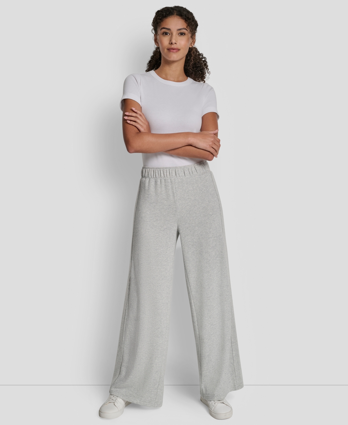 Dkny Jeans Petite Sequin Mid-rise Wide-leg Pants In White