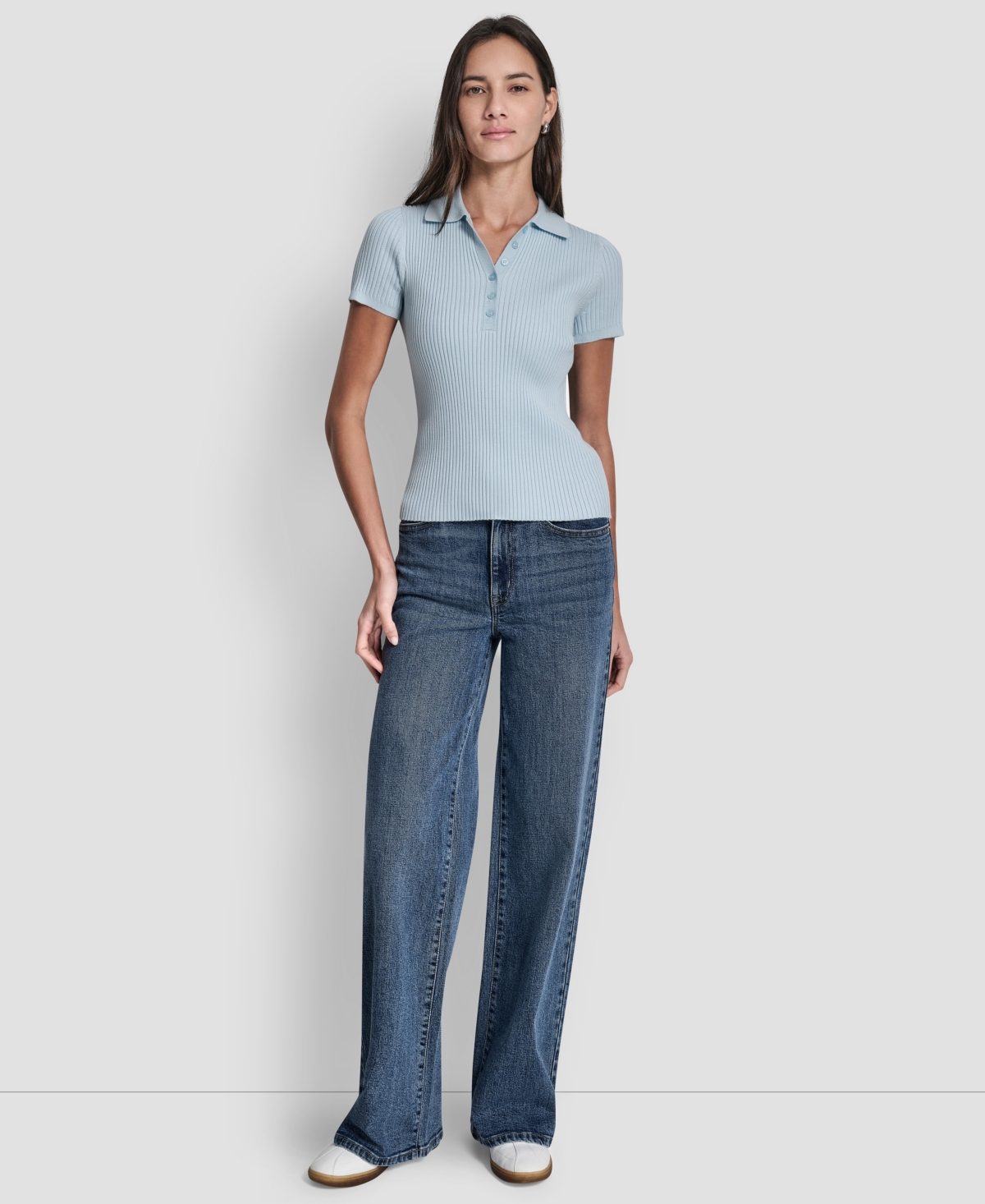 Dkny Jeans Petite Short-Sleeve Ribbed Polo Shirt