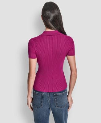 Petite Short-Sleeve Ribbed Polo Shirt