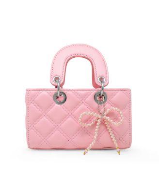 Girls Quilted Rectangle Bow Charm Handbag
