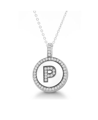 Simona Sterling , Micro Pave Cz Circle Initial Necklace - Silver p