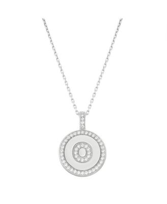 Simona Sterling , Micro Pave Cz Circle Initial Necklace - Silver o