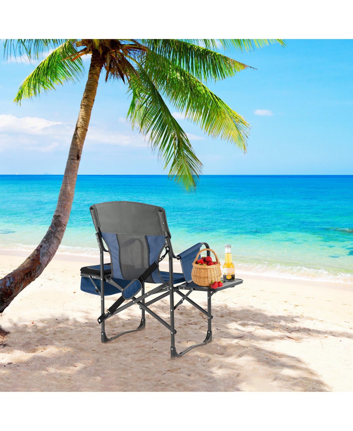 Skonyon Folding Camping Directors Chair with Cooler Bag and Side Table