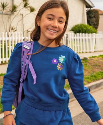 Girls Puff Shoulder Crew Neck Sweatshirt