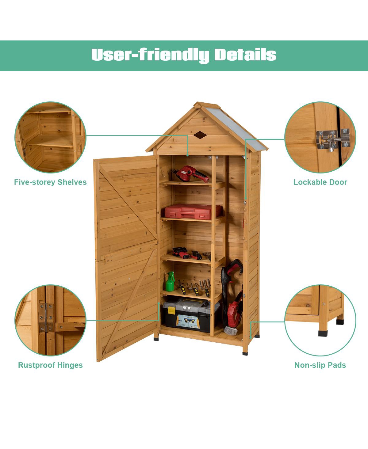 Sugift Wooden Outdoor Lockable Garden Tool Storage