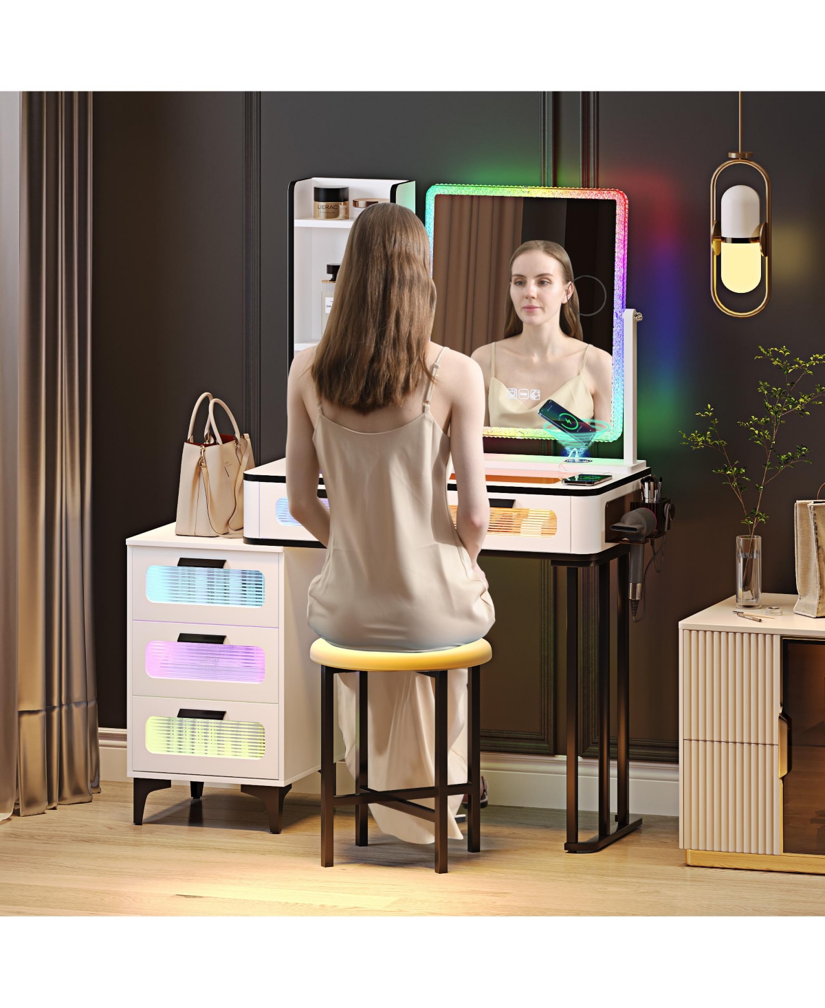 Vlsrka Vanity Makeup Desk with Mirror and Lights