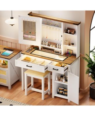 40" Farmhouse Makeup Vanity with LED Mirror & Charging Station