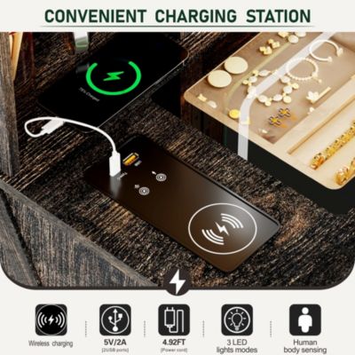 40" Farmhouse Makeup Vanity with LED Mirror & Charging Station