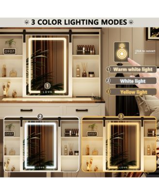 Sliding LED Mirror Makeup Wood Vanity with Power Outlets