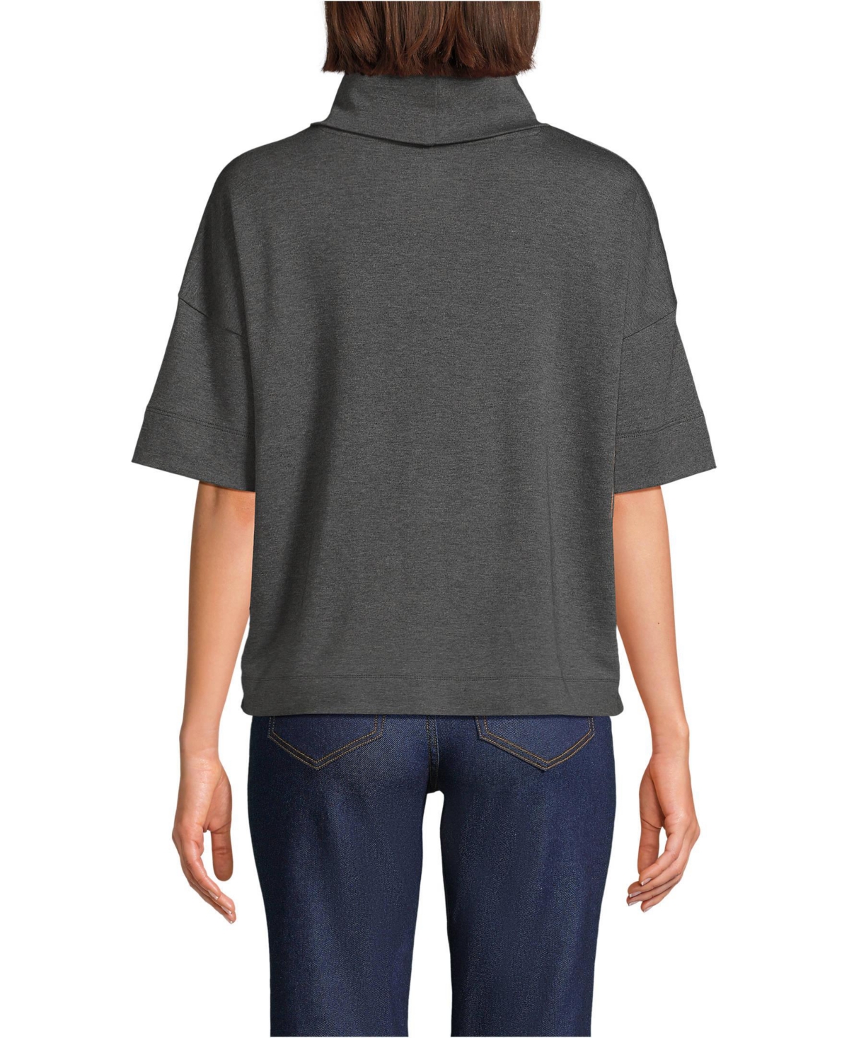 Lands' End Women's Elbow Sleeve Supima Cotton Relaxed Turtleneck