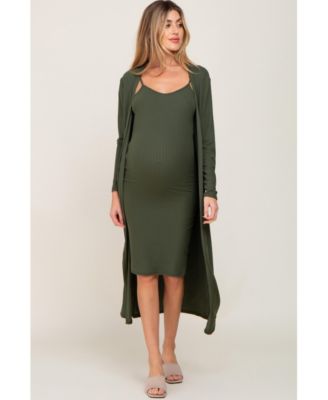 Maternity Olive Ribbed Cardigan 2 Piece Set