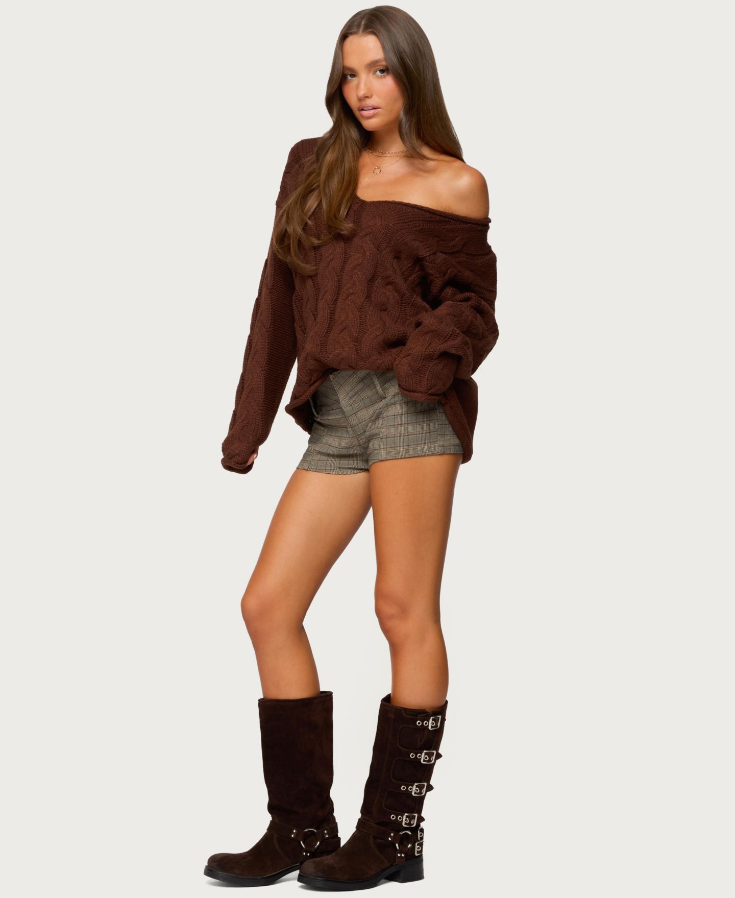 Женский свитер Edikted Inga Oversized Cable Knit, цвет: Коричневый — фото 2