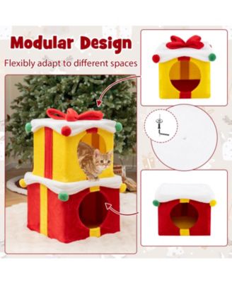 2 Gift Box Shaped Cute Christmas Cat House with Bow