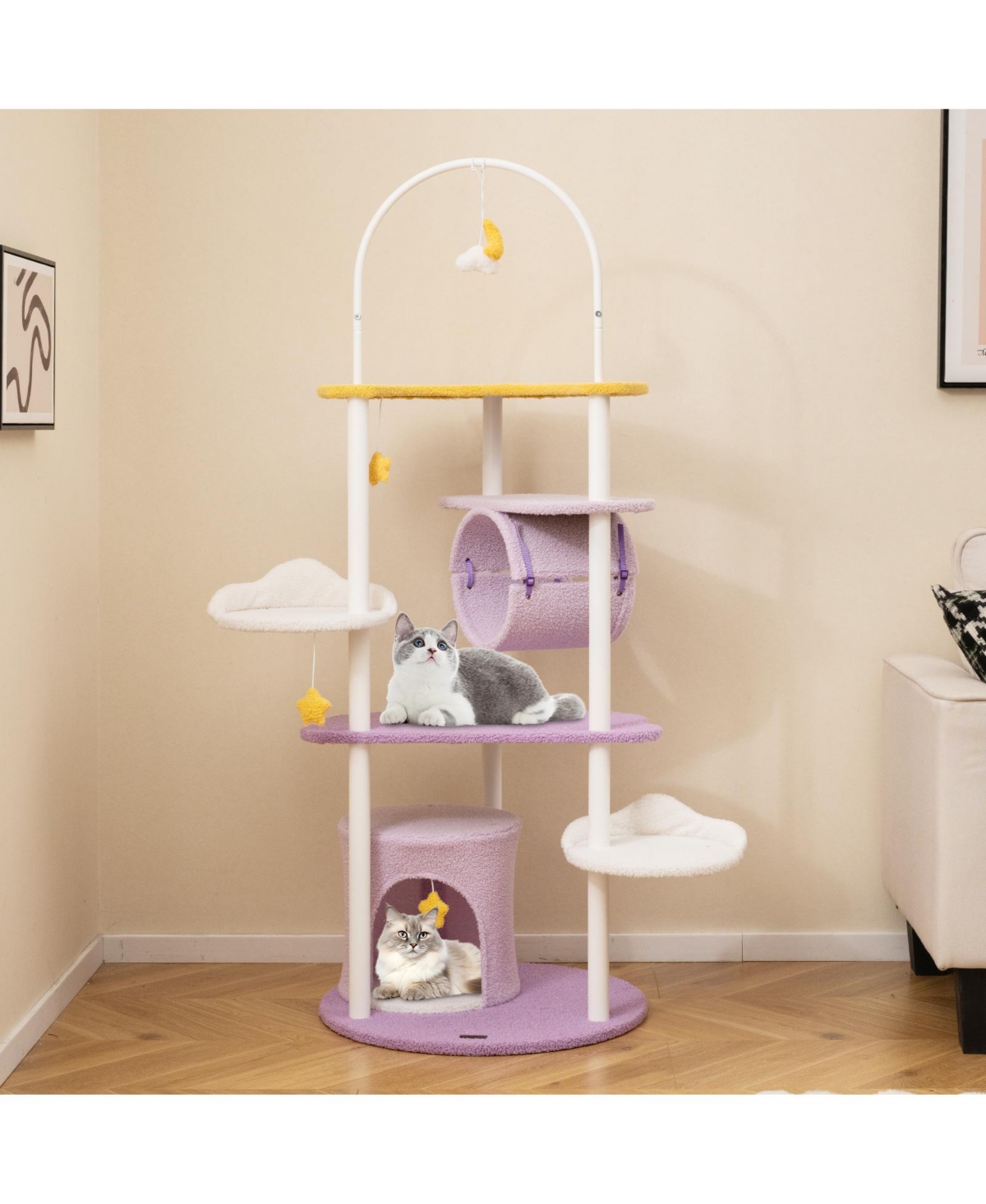 Skonyon 62 Inches Large Cat Tower with Metal Frame and Jumping Platforms