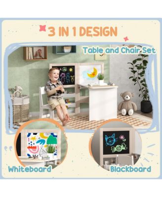 3-in-1 MDF Whiteboard, Blackboard & Storage Foldable Art Desk Kids Table & Chair Set