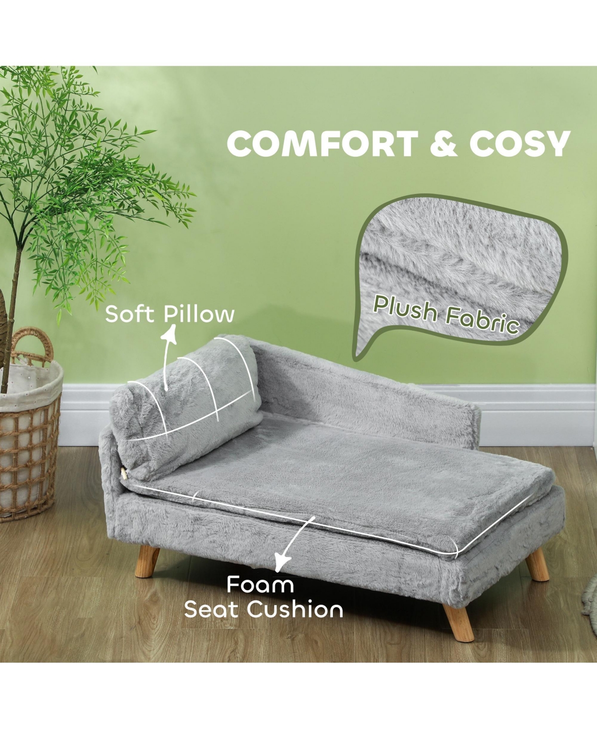 PawHut Dog & Cat Couch with Foam Cushion, Soft Pillow for M Dogs, Light