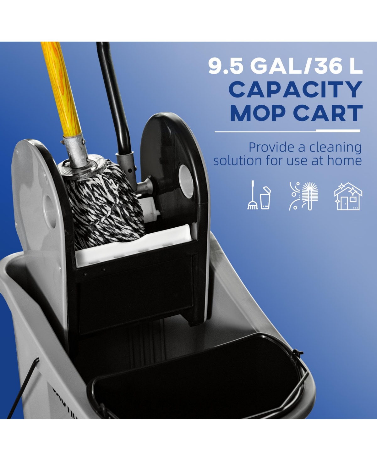 Homcom 9.5 Gallon/36L Wringer Bucket Cart w/ Down Press Wringer, Mop Holder