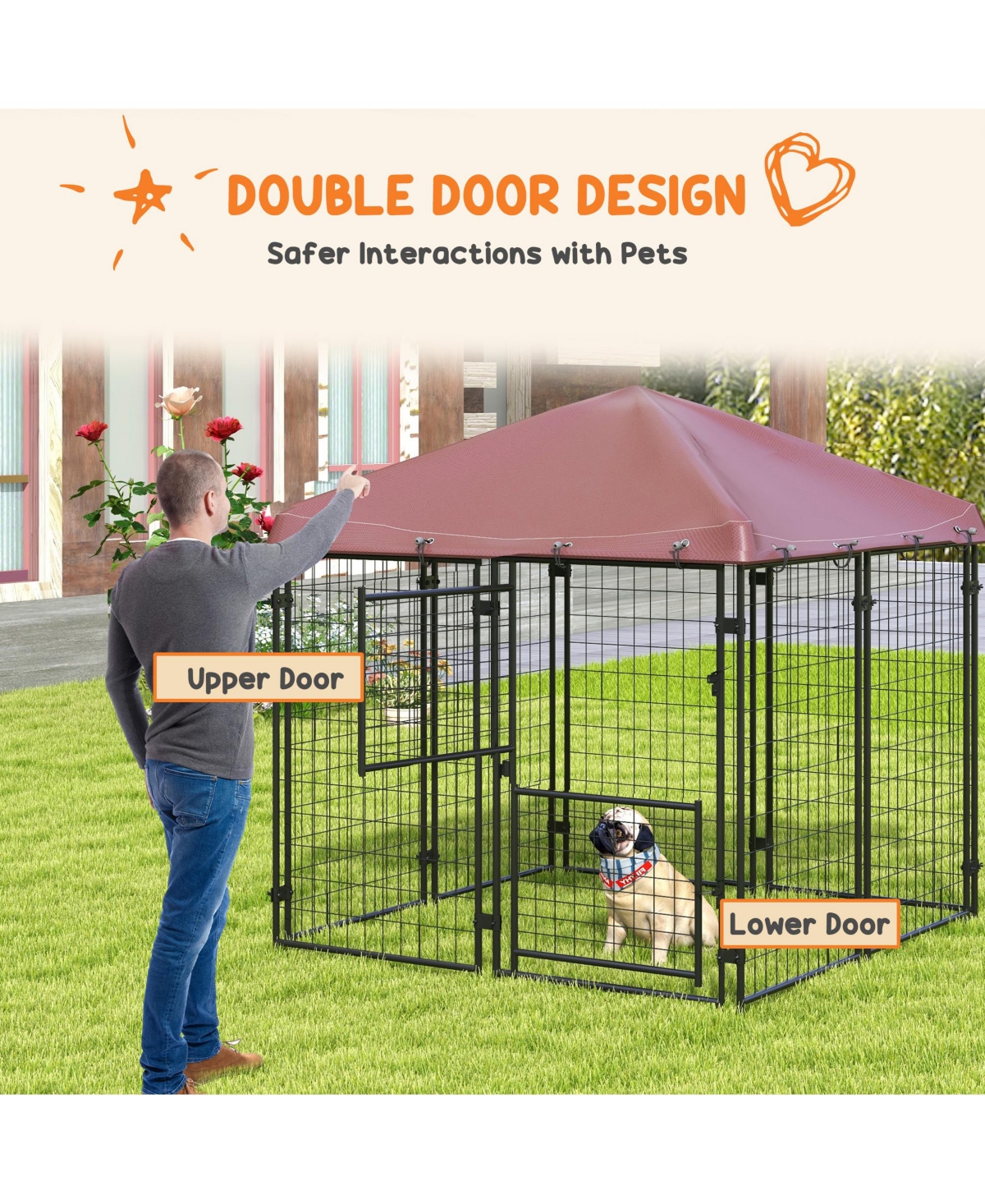 PawHut 4.6' x 5' Outdoor Dog Kennel with Waterproof Canopy, Large Door