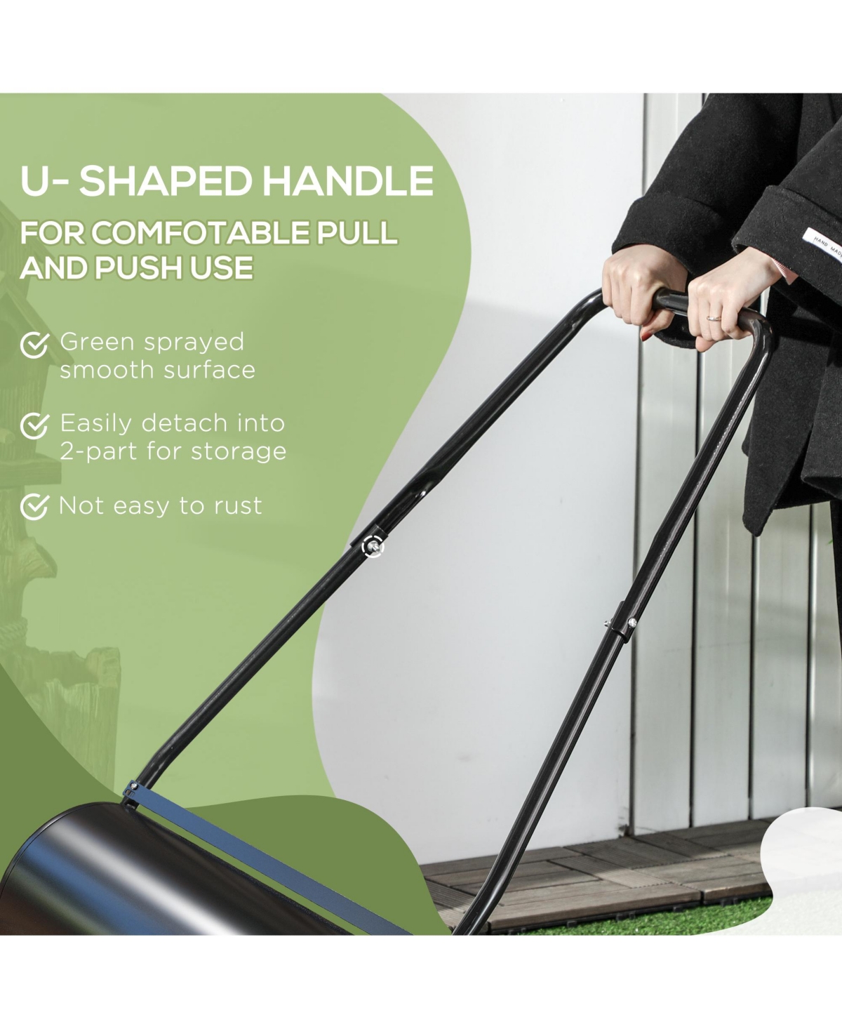 Outsunny Durhand 38L Heavy Duty Push/Tow Poly Lawn Roller, U-handle Garden Roller