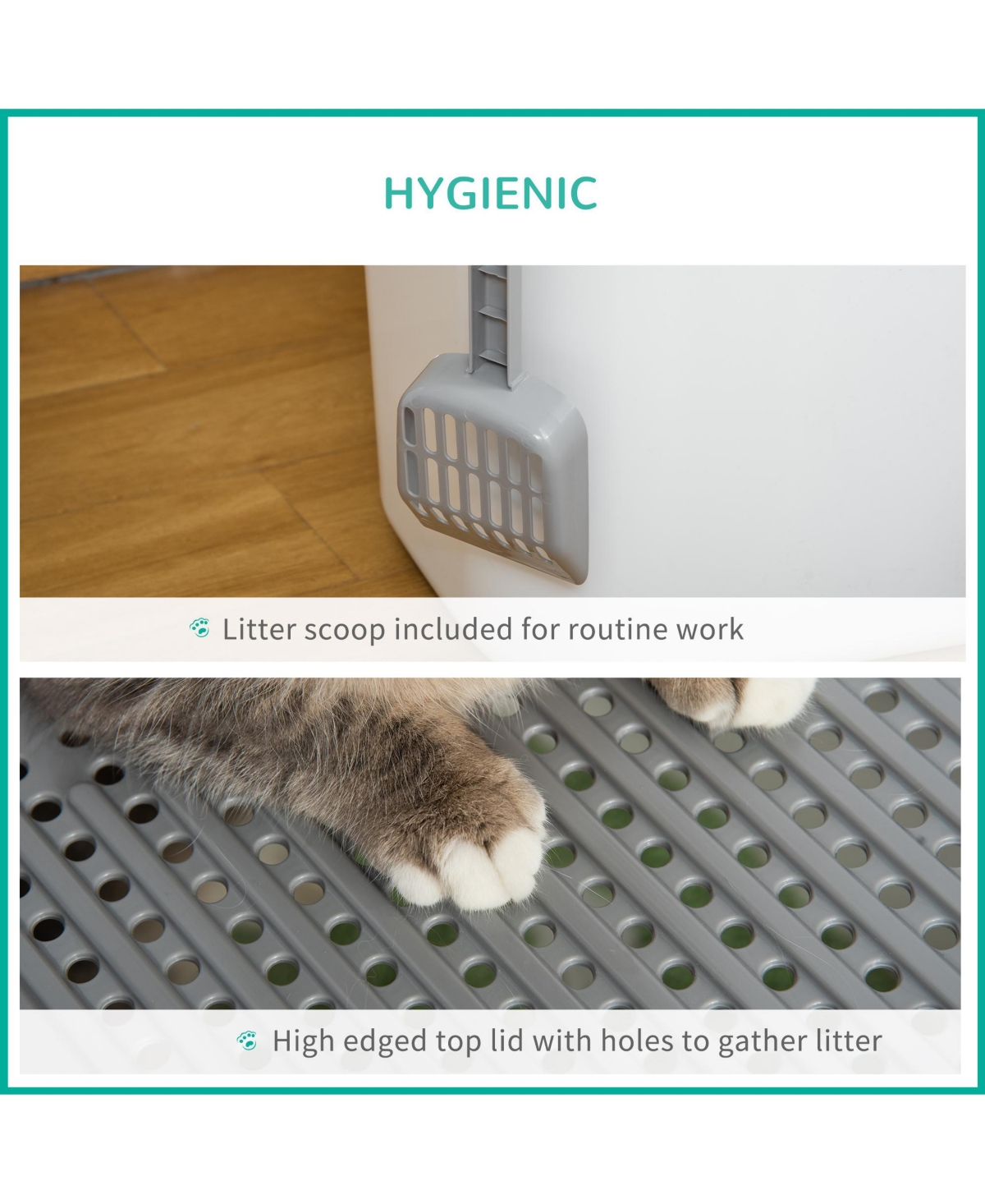 PawHut Cove Cat Litter Box, Kitty Litter Box with Scoop,