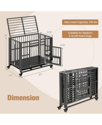 Foldable Heavy-Duty Metal Dog Cage Chew-proof Dog Crate with Lockable Universal Wheels