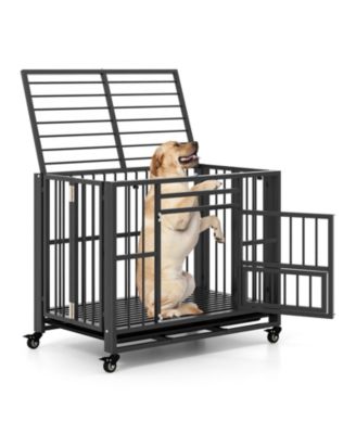 Foldable Heavy-Duty Metal Dog Cage Chew-proof Dog Crate with Lockable Universal Wheels