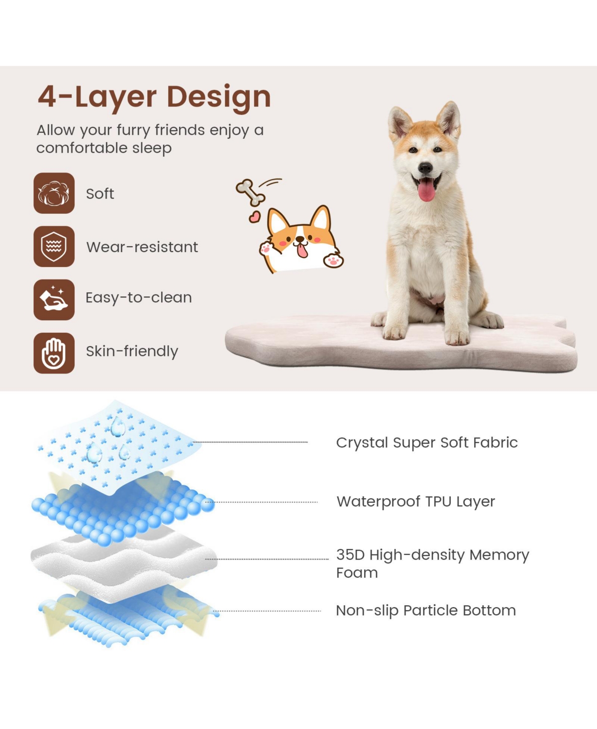 Sugift Orthopedic Dog Bed with Memory Foam Support for Large Dogs