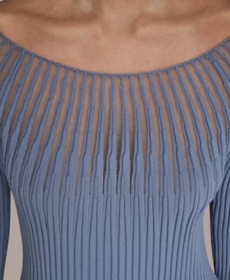 Women's Mesh Detail Boat Neck Sweater
