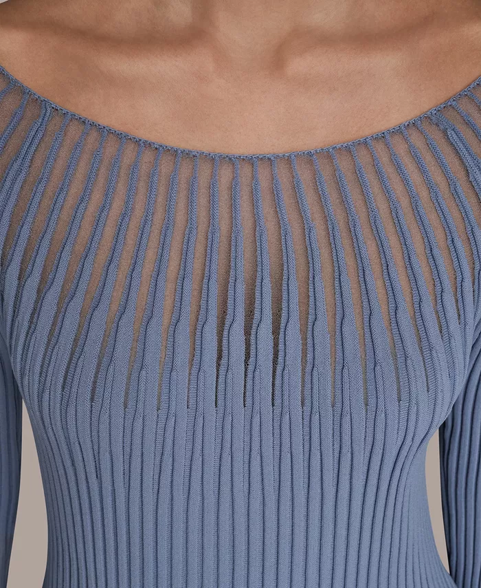 Women's Mesh Detail Boat Neck Sweater - thumbnail 9
