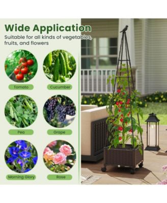 1 PCS Raised Garden Bed with Plant Box & Obelisk Trellis Lockable Wheels Cage Planter