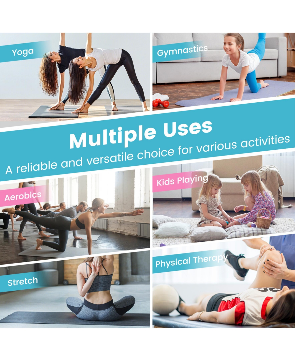 Sugift 4-Panel Pu Leather Folding Exercise Mat with Carrying Handles-Pink & Blue