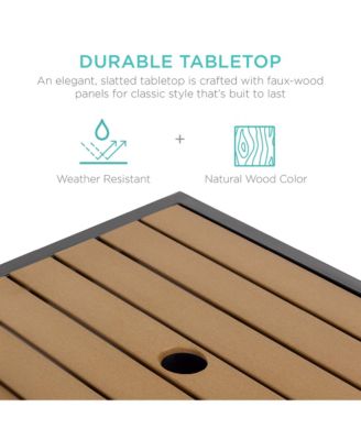 Wicker Rattan Patio Side Table Outdoor Furniture for Garden, Pool, Deck w/ Umbrella Hole