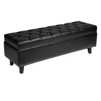 PU Leather Storage Ottoman Bench with Button Tufted Seat