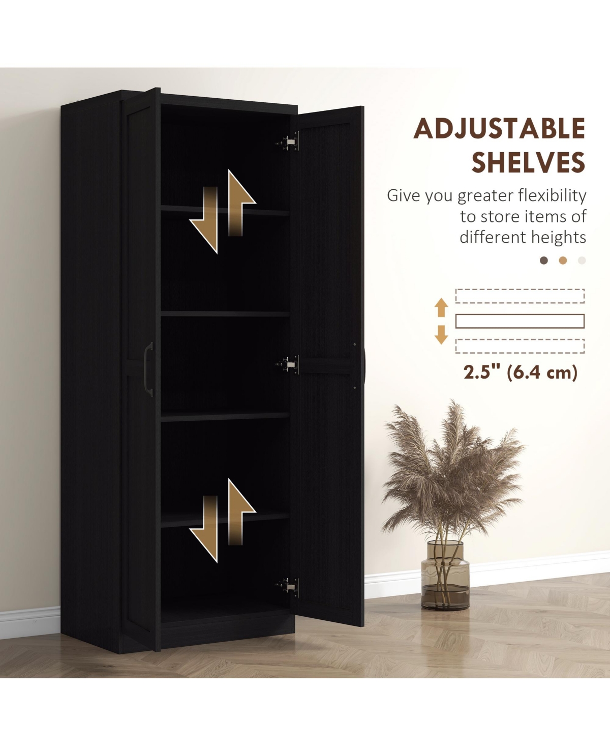 Homcom 63" Kitchen Pantry, Storage Cabinet with 2 Doors