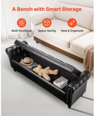 Tufted Storage Bench with Rolled Arms and Wood Legs