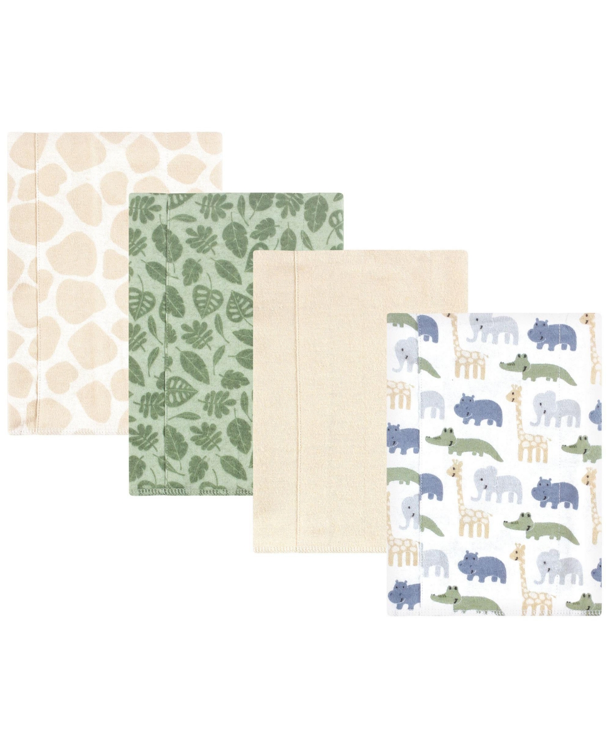 Hudson Baby Cotton Flannel Burp Cloths -Pack, Wild Leaf Safari