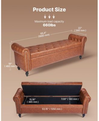 Upholstered Storage Bench with Tufted Seat and Wood Legs