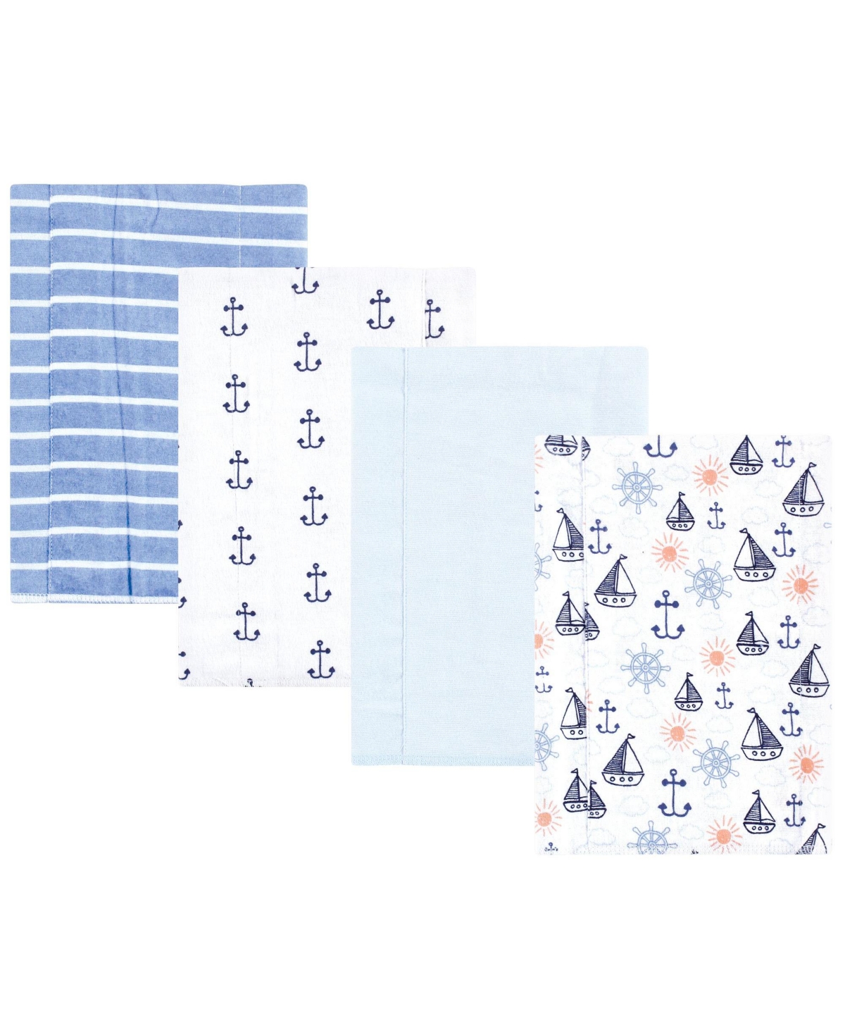 Hudson Baby Cotton Flannel Burp Cloths -Pack, Sunshine And Sailboats