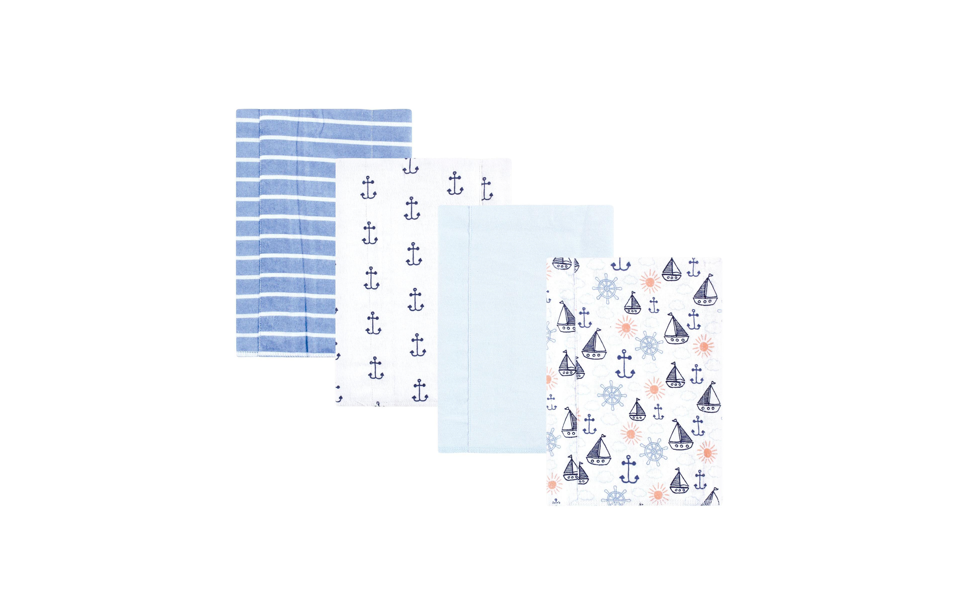 Hudson Baby Cotton Flannel Burp Cloths 4-Pack, Sunshine And Sailboats
