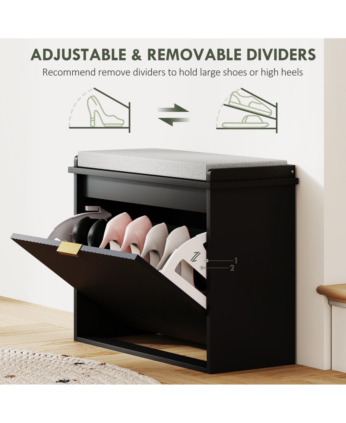 Homcom Shoe Bench with Padded Seat and Flip-Drawer for 8 Pairs