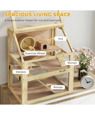3 Tiers Wooden Hamster Cage w/ Detachable Bottom, 24" x 16" x 29.5"