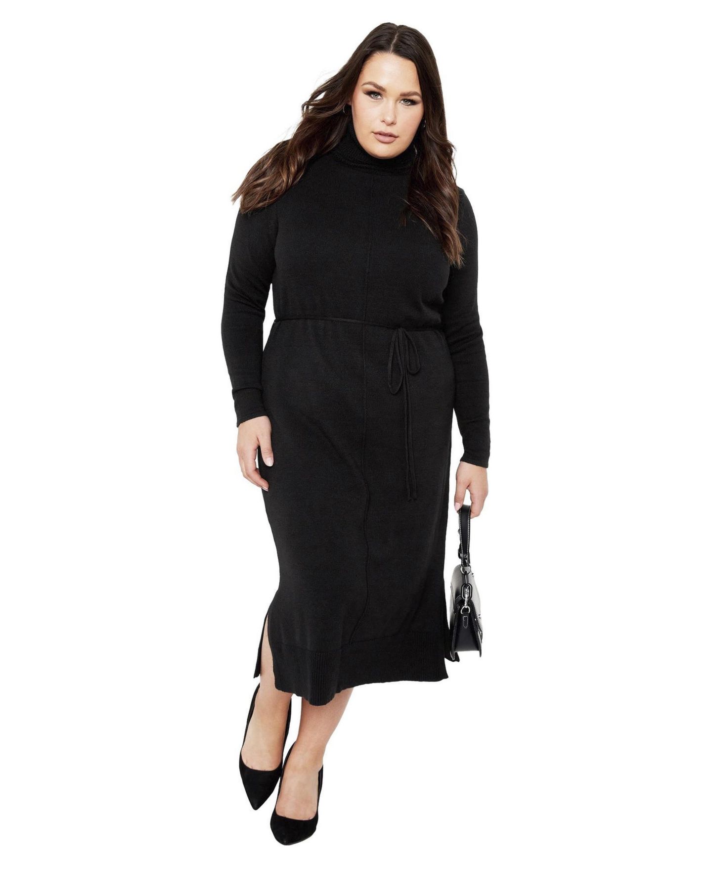 Женское платье Avenue Plus Size Hannah Sweater Dress, цвет: Чёрный — фото 1