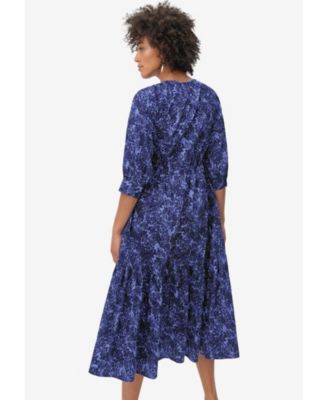 Plus Size Tiered Cotton Midi Dress